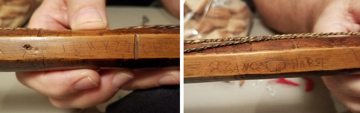 Stranger Horse's name, written in Lakota and English.