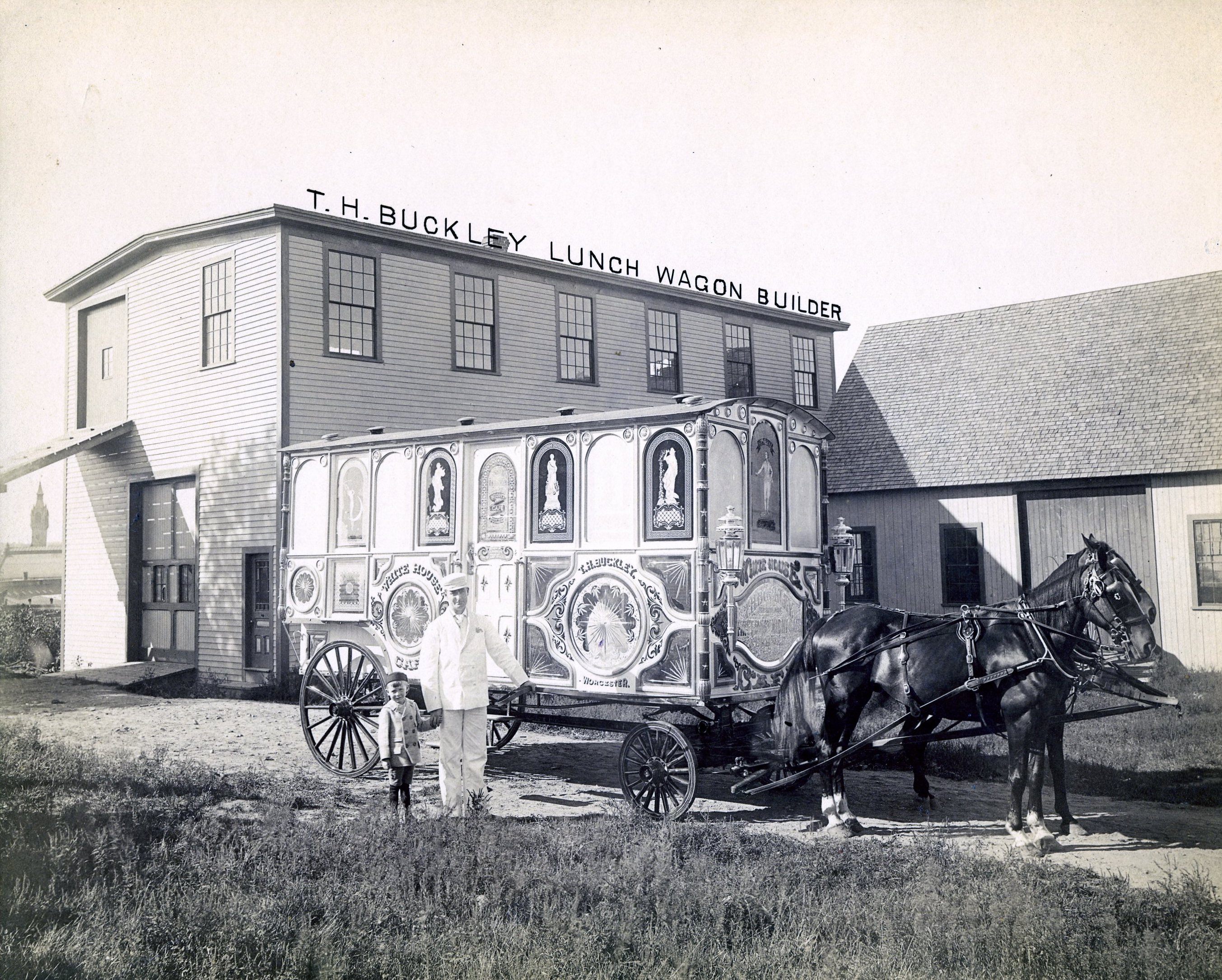An elegant lunch wagon, outside of Buckley's factory.