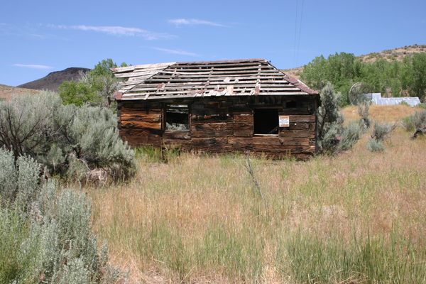 Cabin made of old railroad ties.