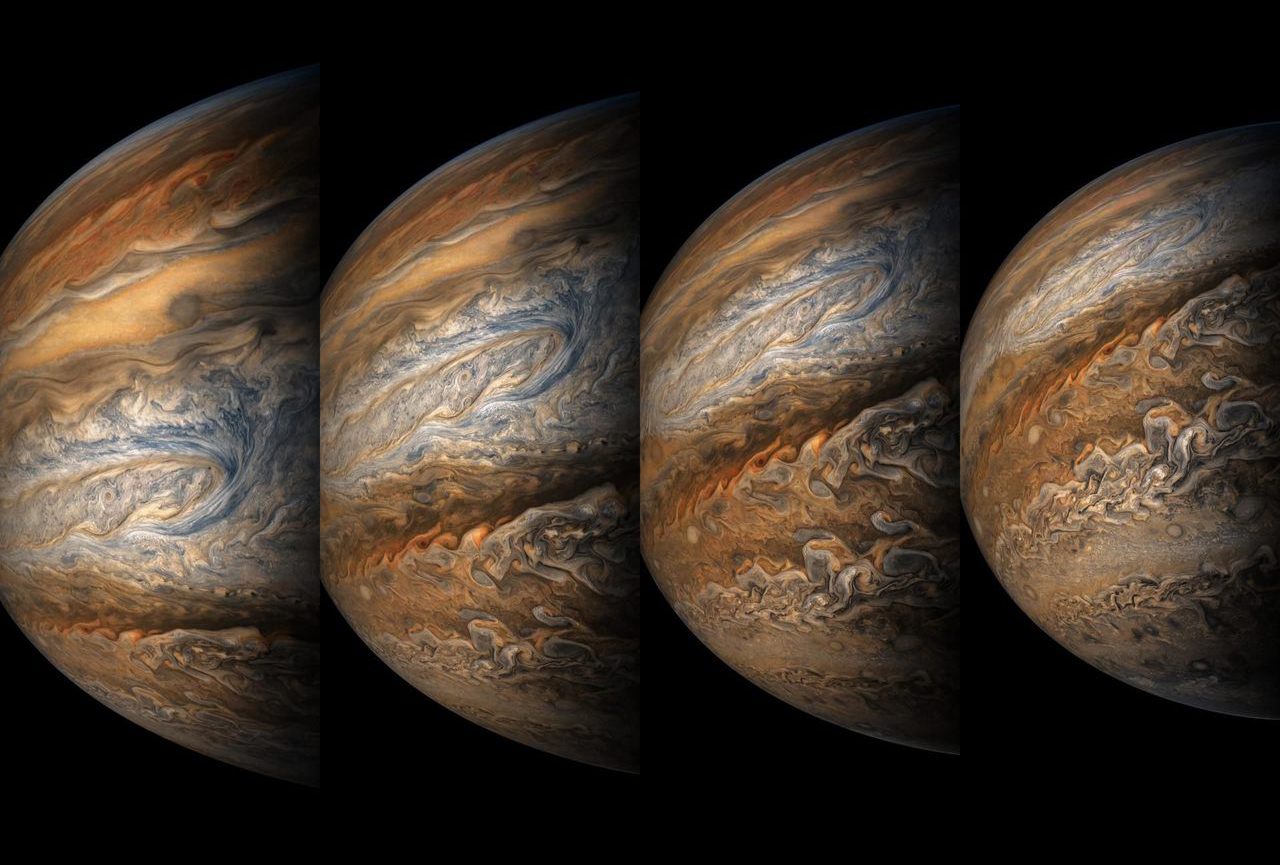 A series of color-enhanced images of Jupiter, taken by NASA's <em>Juno</em> spacecraft, September. 