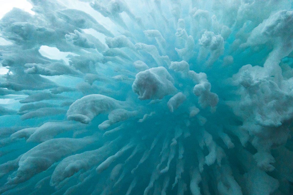 Intricate formations inside the ice tongue cave.
