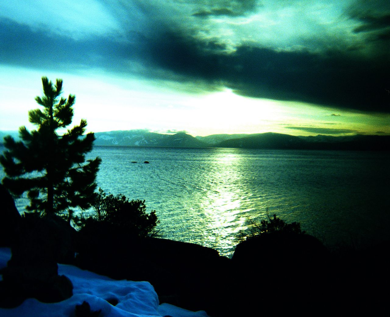 An atmospheric 2005 image of Lake Tahoe seems to capture a glimpse of Tahoe Tessie (center left).