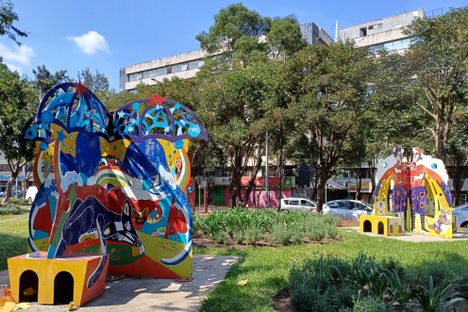 The sculpture/benches by Siameses Company.