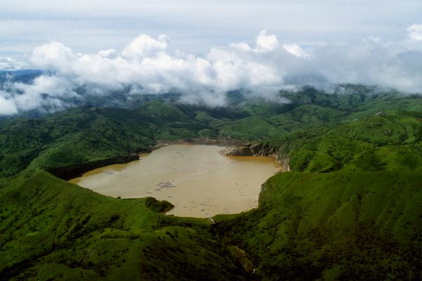 Cameroon's Lake Nyos, photographed shortly after its 1986 release of a massive cloud of carbon dioxide gas, which killed more than 1,700 people.