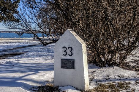 Trail marker #33 at West End Beach in Traverse City.