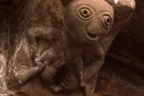 Sheela na gig carving at Church of St Mary and St David