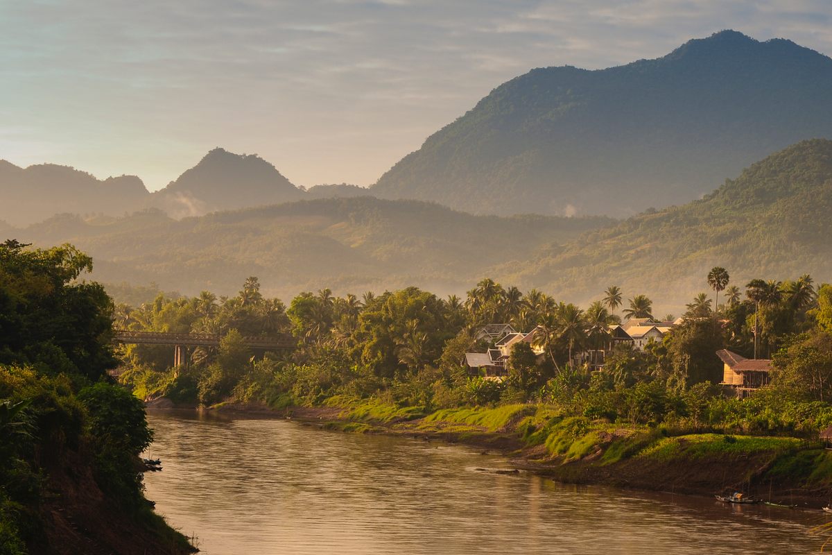 A view of Luang Prabang and Nam Khan River, a tributary of the Mekong, from Phousi Hill.