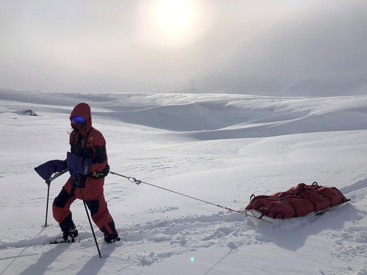 Harpreet Chandi took 40 days to complete her solo 700-mile trek to the South Pole, skiing while pulling a 200-pound pulk, or cargo sled. Here, she trains for the adventure in Norway.