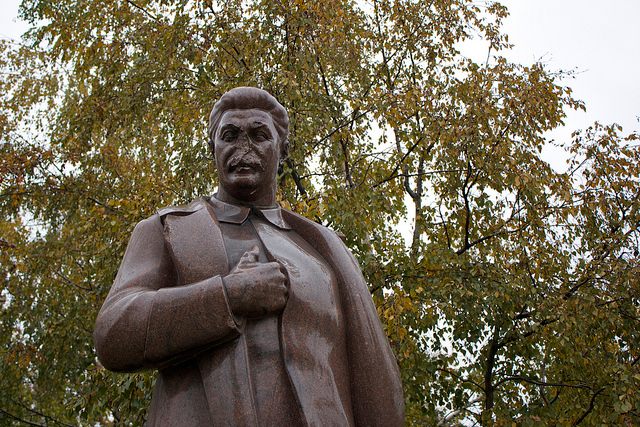 Mutilated statue of Stalin in the Moscow Fallen Monuments Park