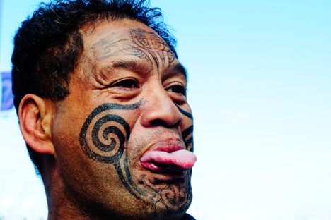 This man has painted a moko, the traditional Māori facial tattoo, onto his face. It's just one example of a Māori custom fading from use.