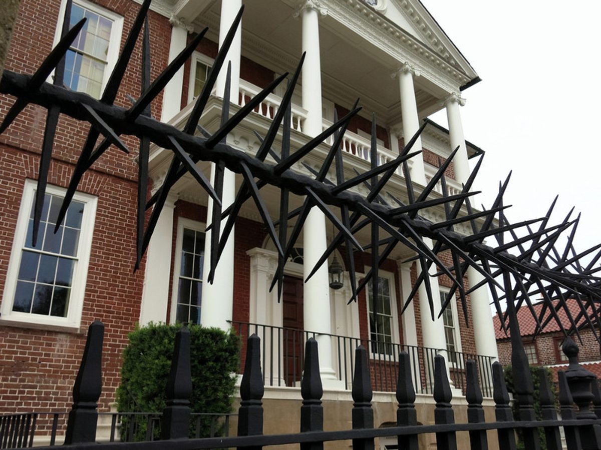 None-too-subtle spikes at the 18th-century Miles Brewton House in Charleston, South Carolina.