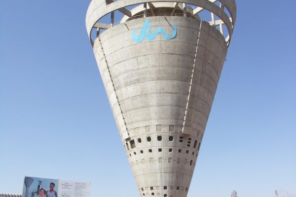 The Brutalist-inspired Midrand water tower hold nearly two million gallons of water.