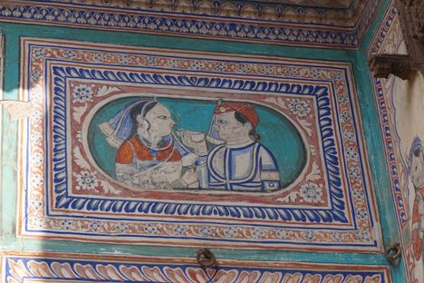 A fresco from a mansion, or haveli, depicting the sharing of a drink. In Rajput culture, the&nbsp;munawwar piyala&nbsp;meaning "cup of request" is liquor offered to guests during gatherings, especially marriages.