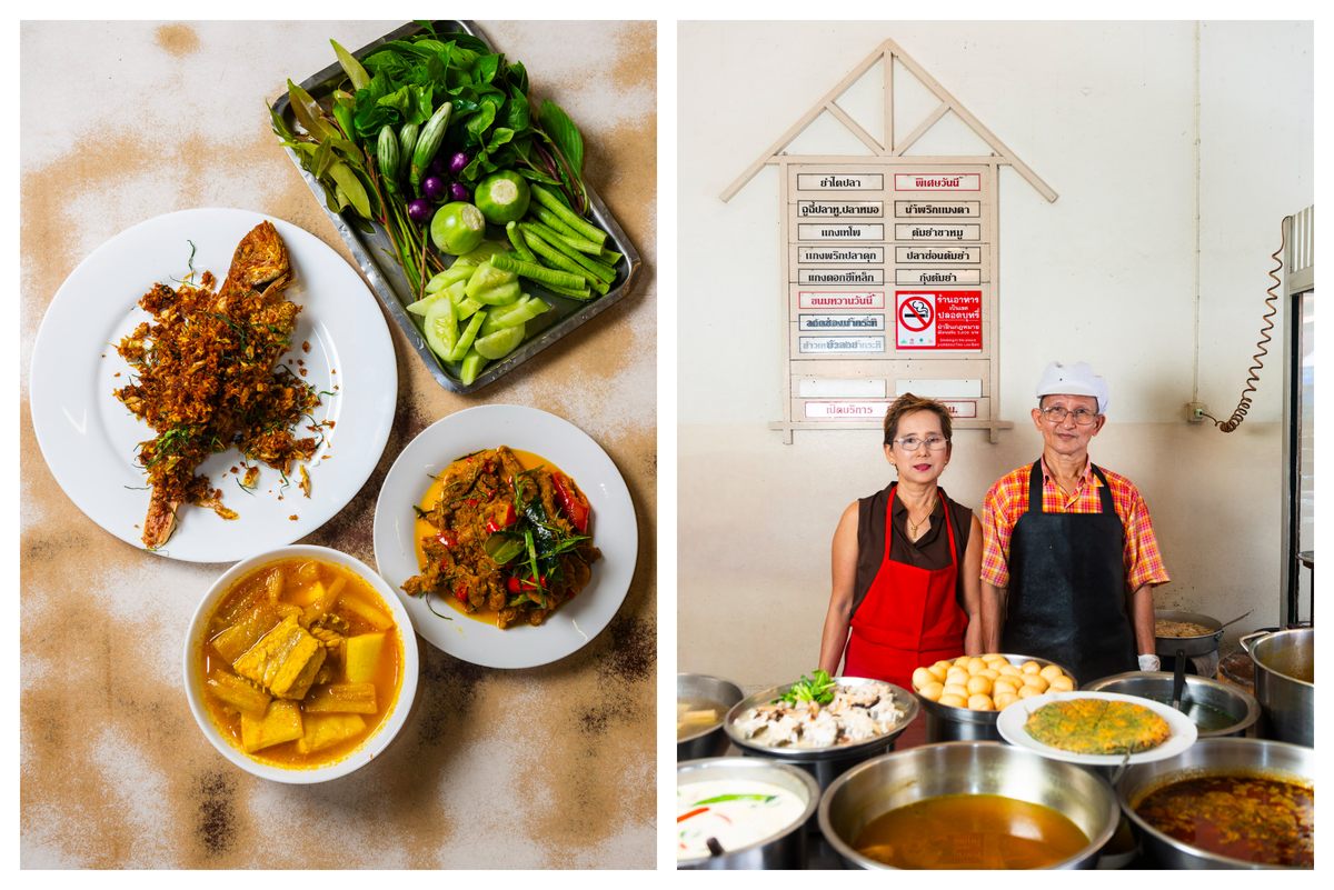 A tart, spicy soup is part of a spread at this beloved curry stall [left]; Suwalee is a family-run business [right].