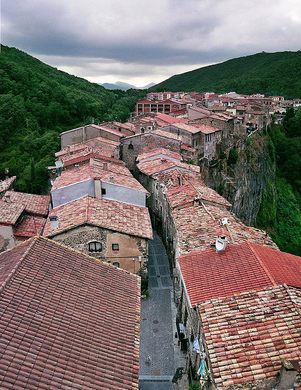 Castellfollit de la Roca, Catalonia, Spain. A town built on a