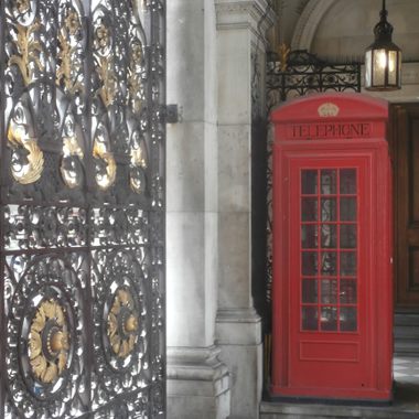 At the entrance to Burlington House stand two K2 telephone boxes. 