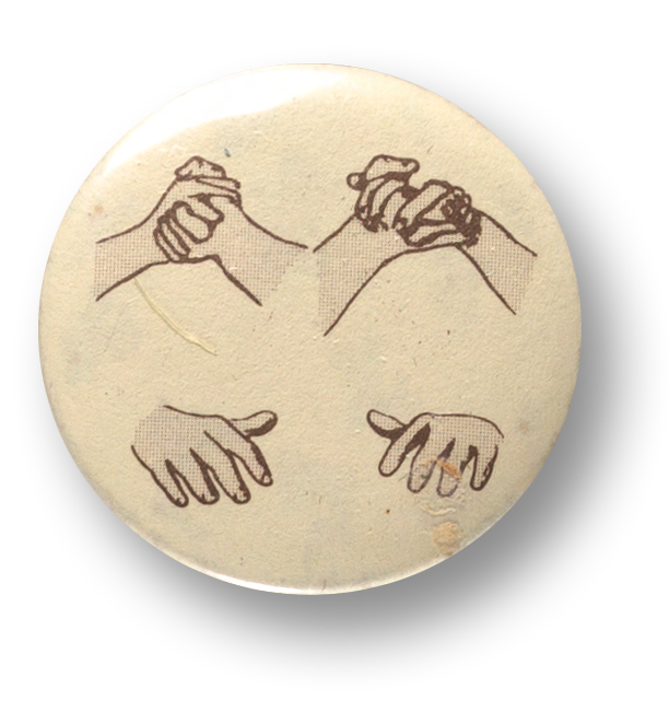 This is one of the most mysterious objects in the collection, says Stinnett. The archive has no information on the pin—not even an approximate date of manufacture. Does it show someone wringing their hands in despair? Is it pre-pandemic advocacy for hand-washing? “It is fascinating,” he says. “I guess we’re still waiting for someone to say, ‘Hey, this is mine.’”