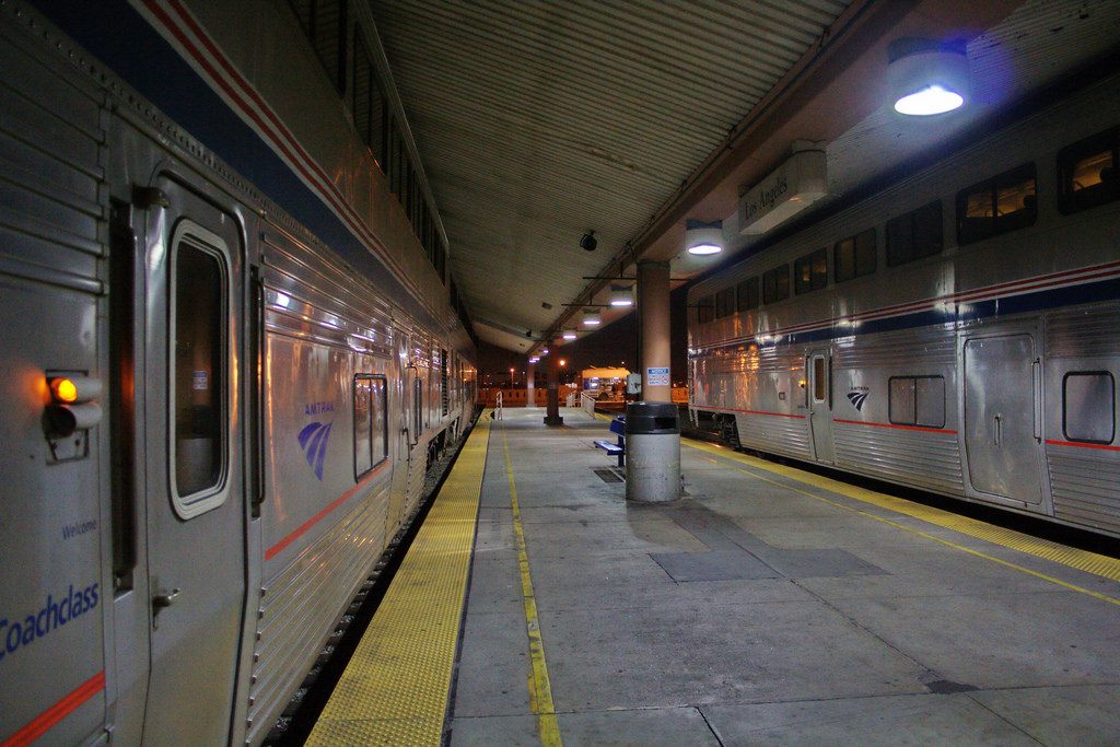 Amtrak trains at Union Station in LA. 