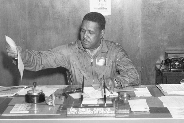 Then-colonel “Chappie” James at his desk. "Chappie James At His Desk 1967" 