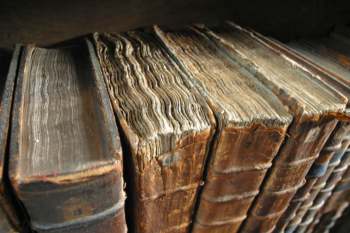 Books at the Merton College Library at Oxford University.