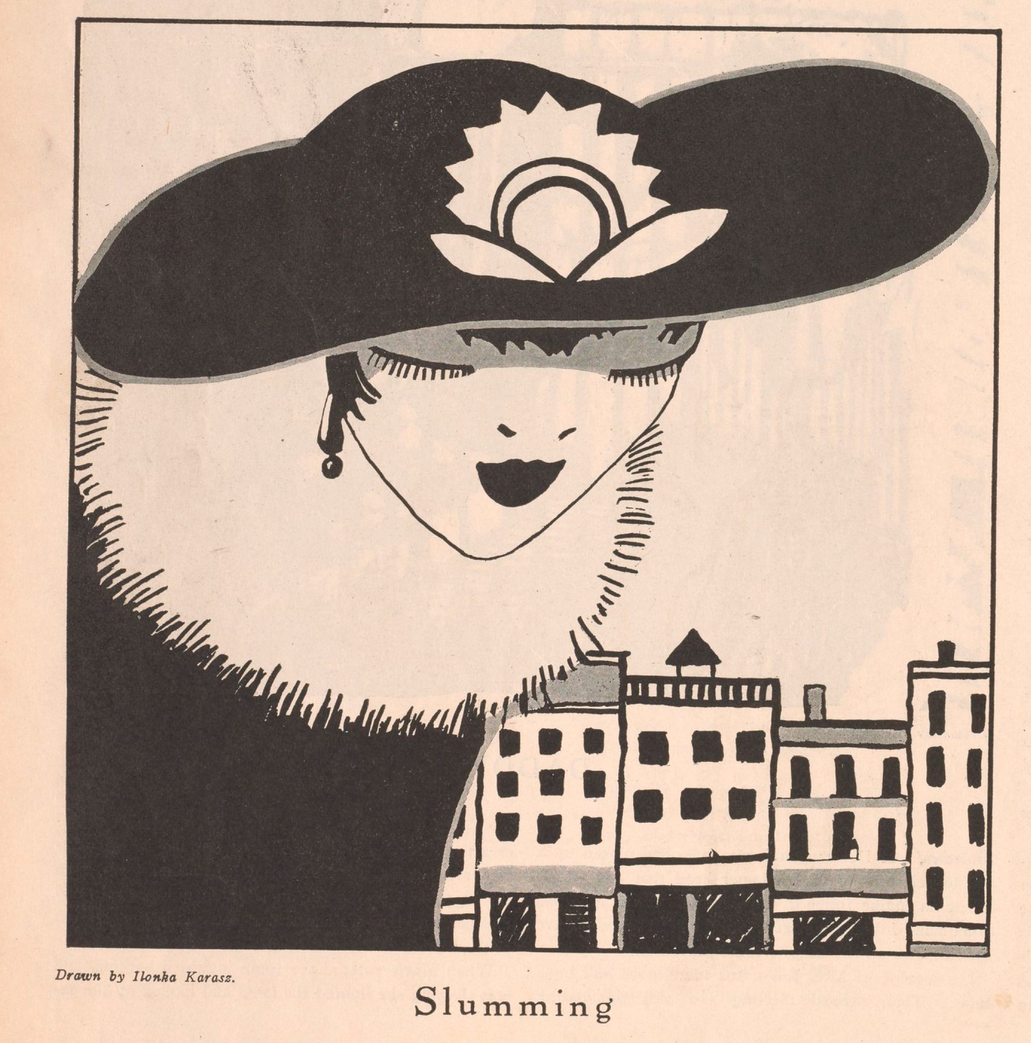 A 1916 cartoon, by Ilona Karasz, shows the way "slummers" looked down on the people they observed.