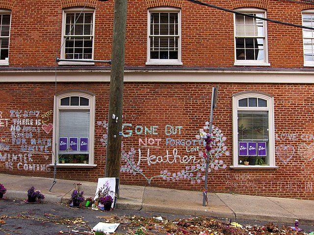 A memorial to Heather Heyer, an anti-racist protestor who was murdered by a white supremacist during the Unite the Right attack in Charlottesville, Virginia, in 2017.