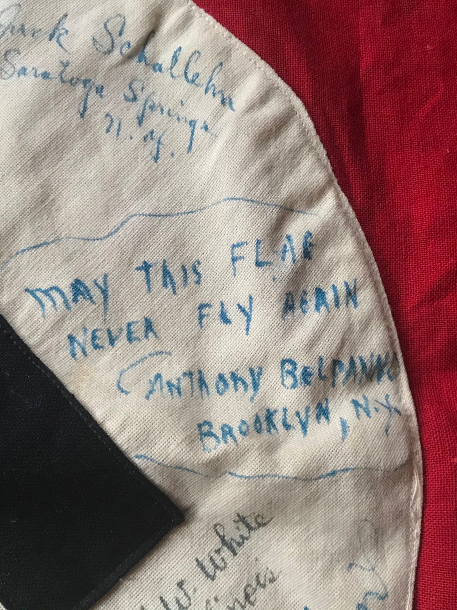 Anthony Belpanno, from Brooklyn, New York, signed the flag with a message for future generations.