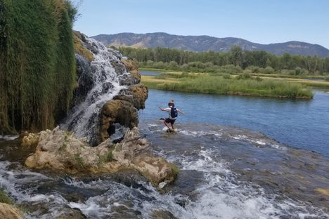 Cascading pools down to the river.