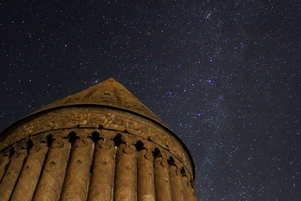 Andromeda galaxy over Radkan Tower.