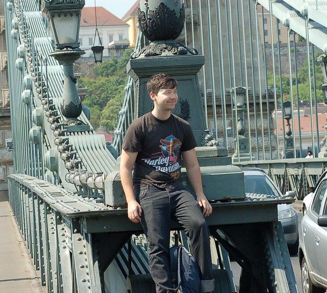 Thuras at the Széchenyi Chain Bridge in Budapest.