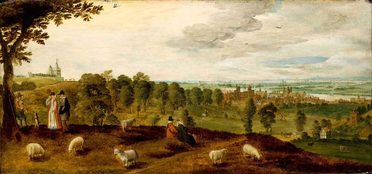 A painting from around 1620 depicts the tiltyard towers, right, where the lawn of the Queen's House lies today.