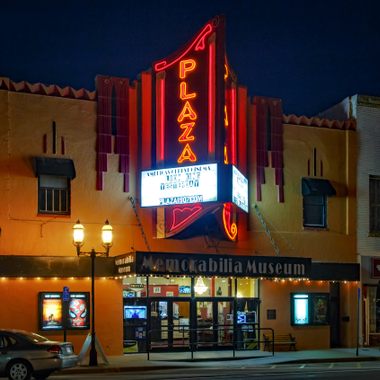 The Plaza Cinema's neon lighting up the night 