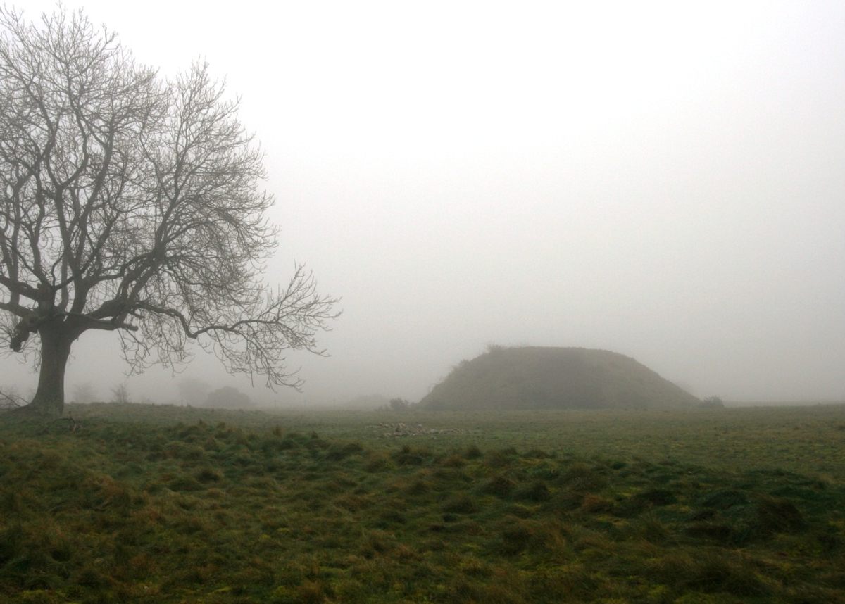 A tumulus, or burial mound, at Sutton Hoo, in East Anglia.