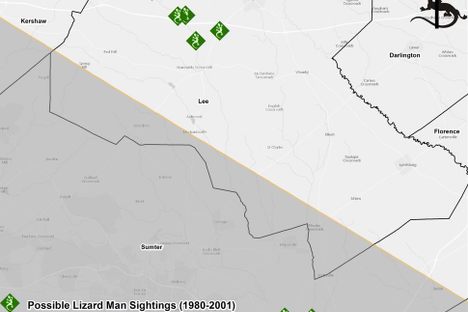 Including a map of lizard man sightings.