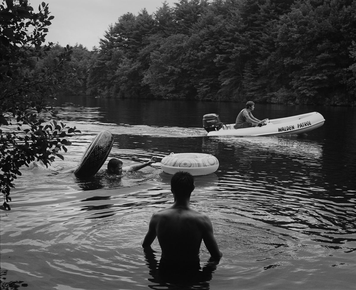 Lifeguards patrol Walden Pond.