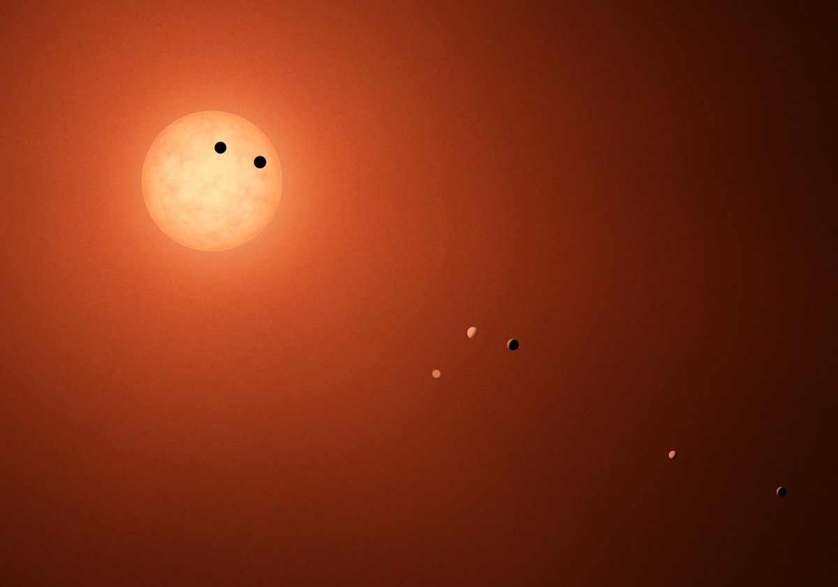 An artist's impression of the TRAPPIST-1 system, announced by NASA in February.