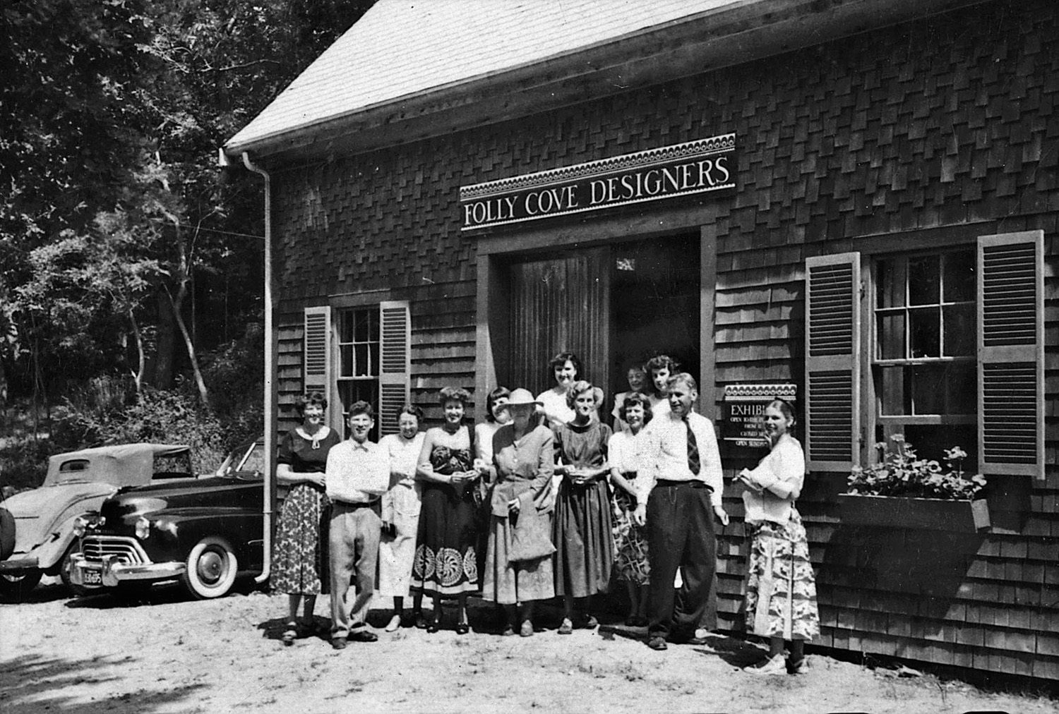 The Folly Cove Designers in 1949, outside the barn where they worked. 