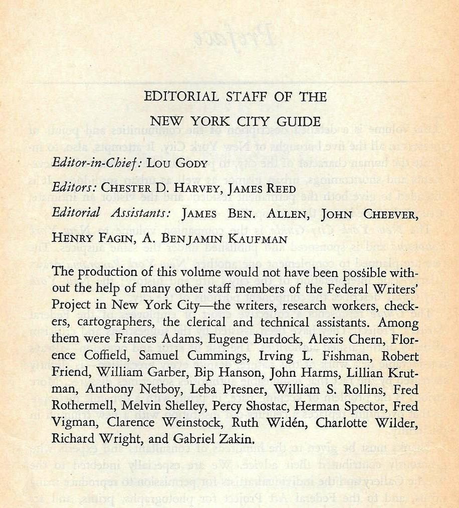 Credits page from New York City Guide