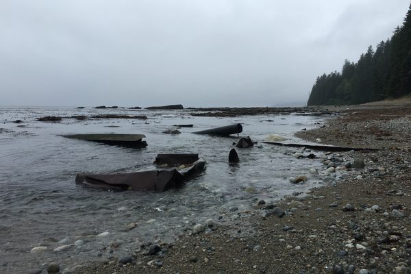 Wreckage of the SS Valencia along the shore of Pachena Bay.