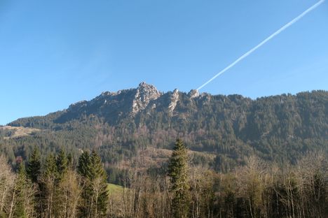 The cross site at the peak of Mt. Sorgschrofen, viewed from below