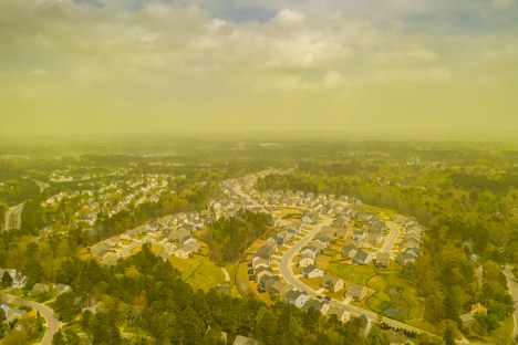 April's pollenpocalypse hanging over the city of Durham, North Carolina. 