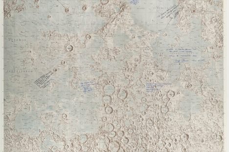 This chart of the moon's surface includes inscriptions from members of every Apollo landing crew.