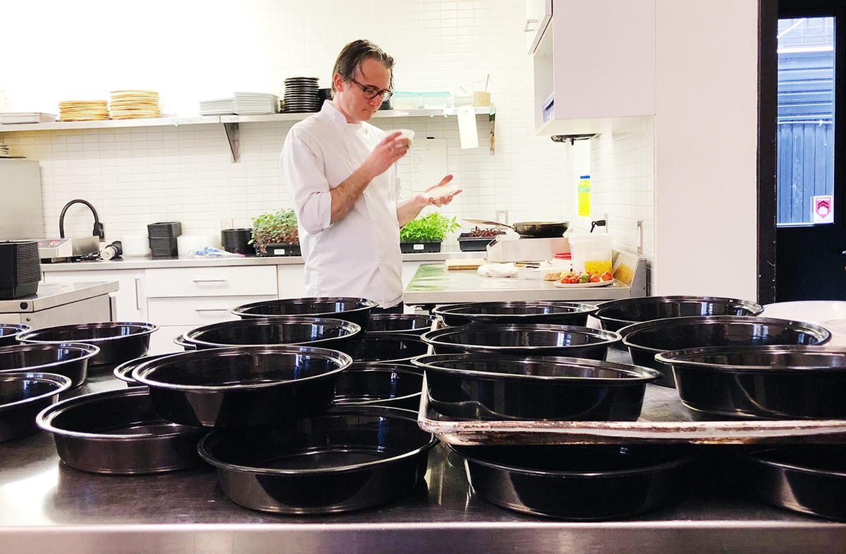 The Atelier kitchen is full of takeout containers, one for each drive-through course.