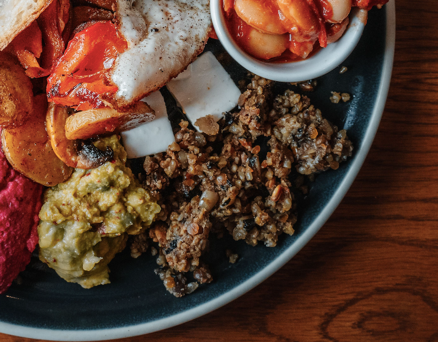 Scottish Breakfast, featuring haggis 