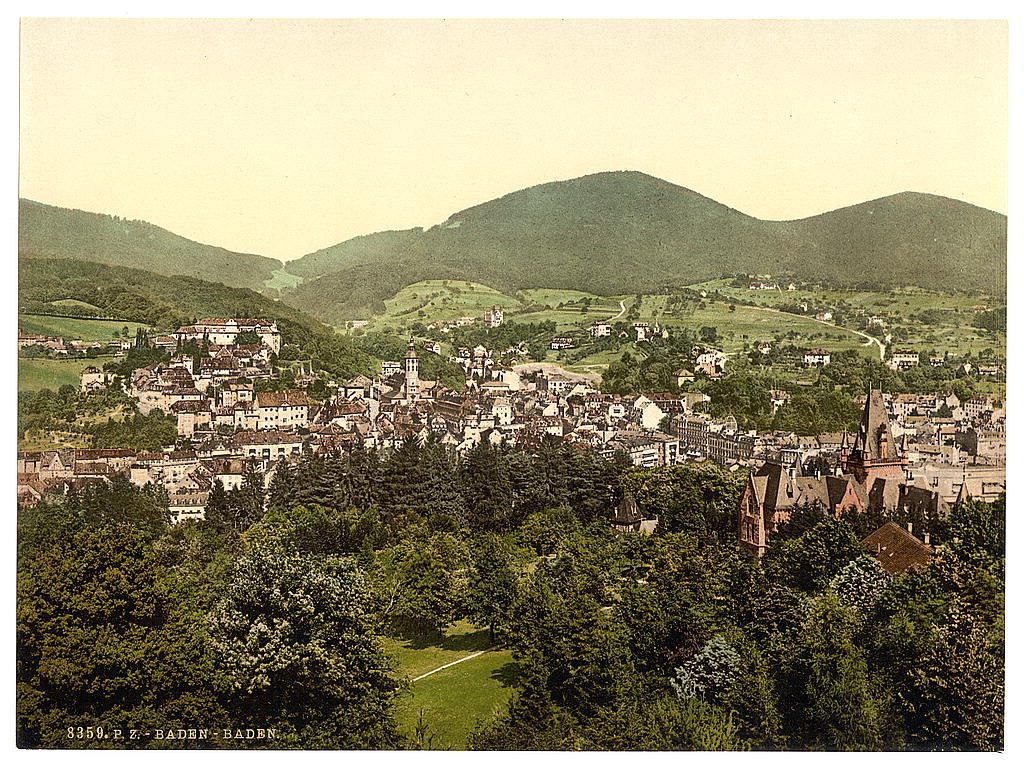 A photochrom of the spa town of Baden-Baden, Germany. 