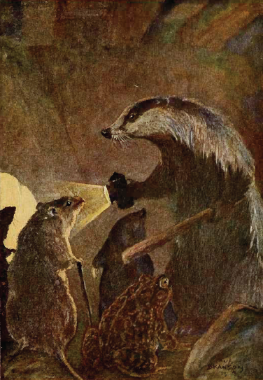 In this illustration from The Wind in the Willows, by Paul Bransom, Mr. Badger leads Ratty around his beloved underground domain.