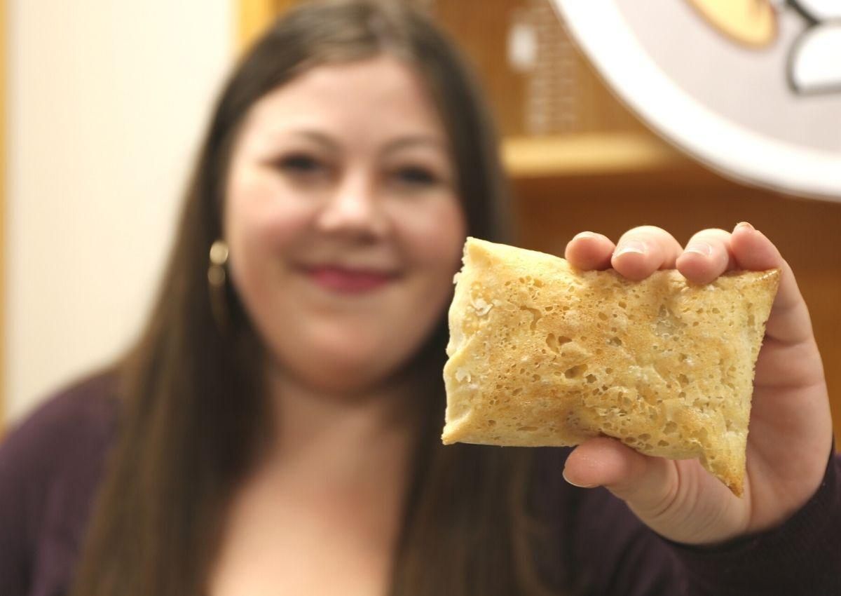 Hersh shows a piece of Space Bread.