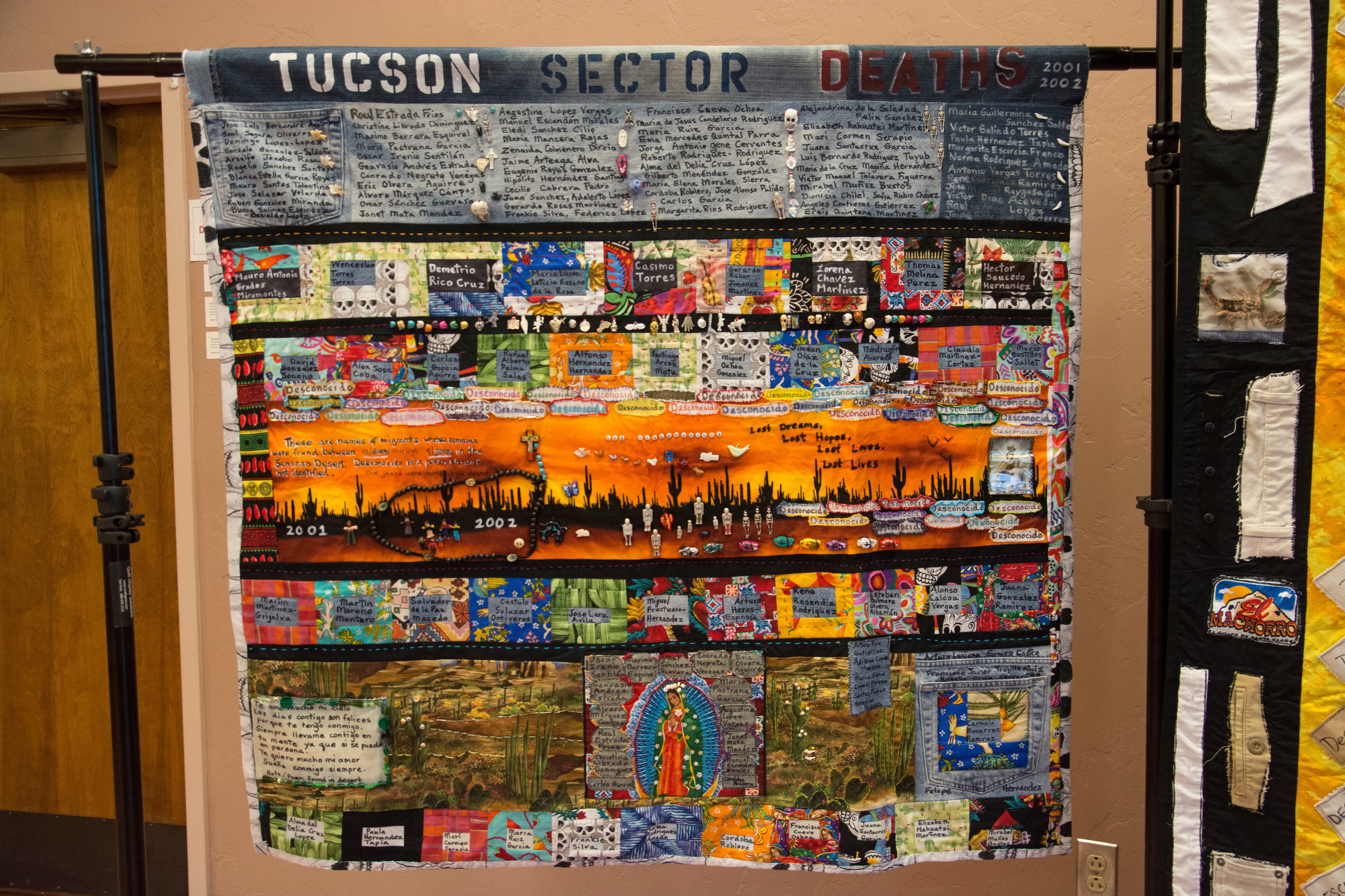 A quilt from the Migrant Quilt Project is displayed at a church in Oro Valley, Arizona.
