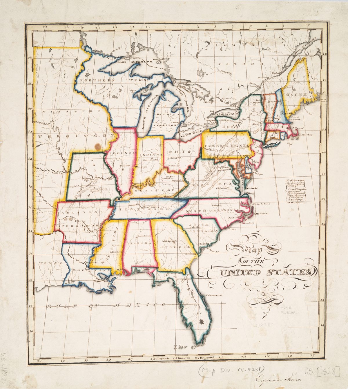 Euphemia Fenno's "Map of the United States," made c. 1828.