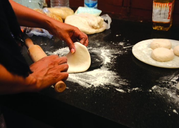 Rolling flatbread in the Living Lab.